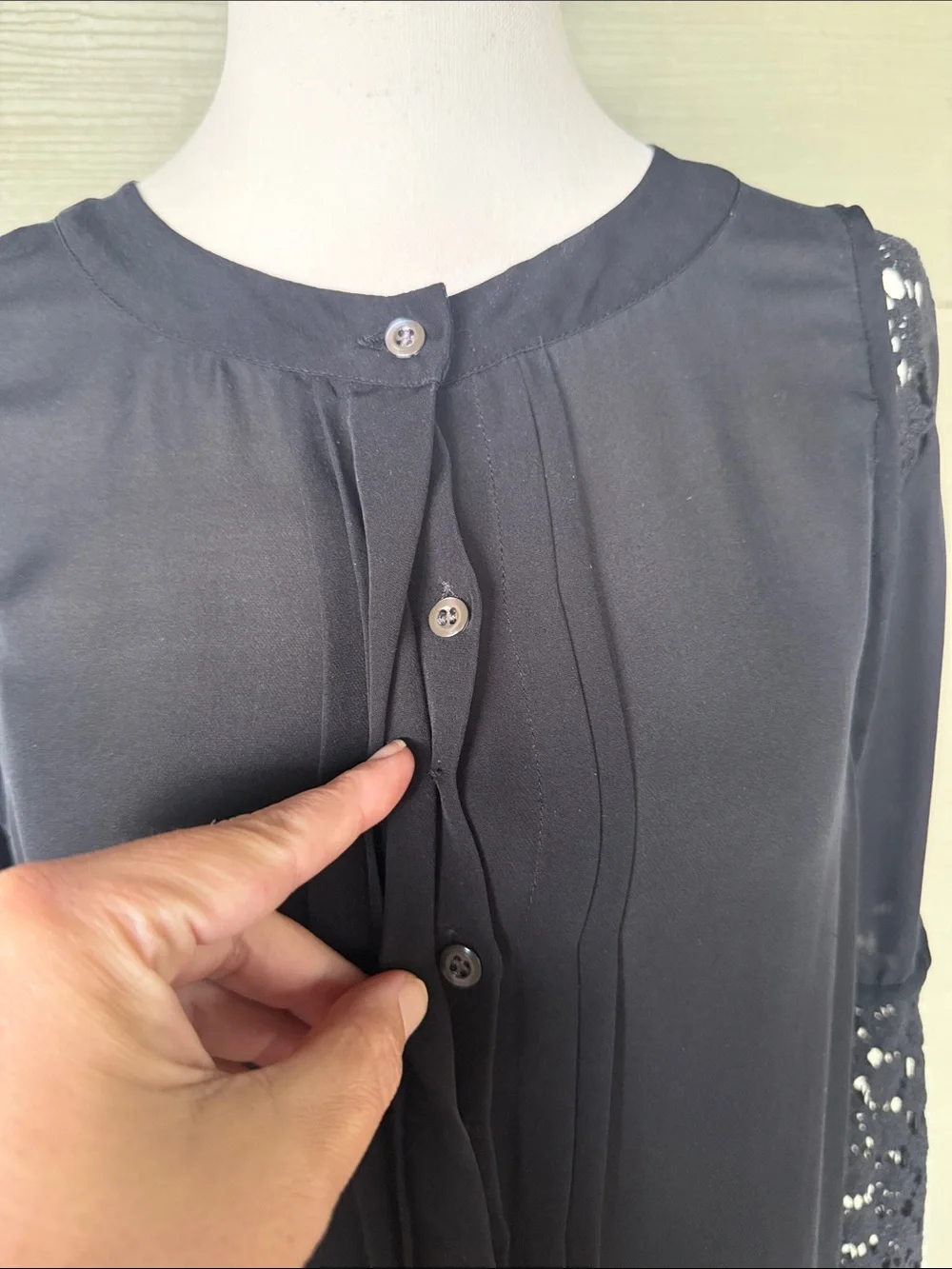 J. Crew Black Long-Sleeve Silk Button Down Blouse with Crochet Sleeves